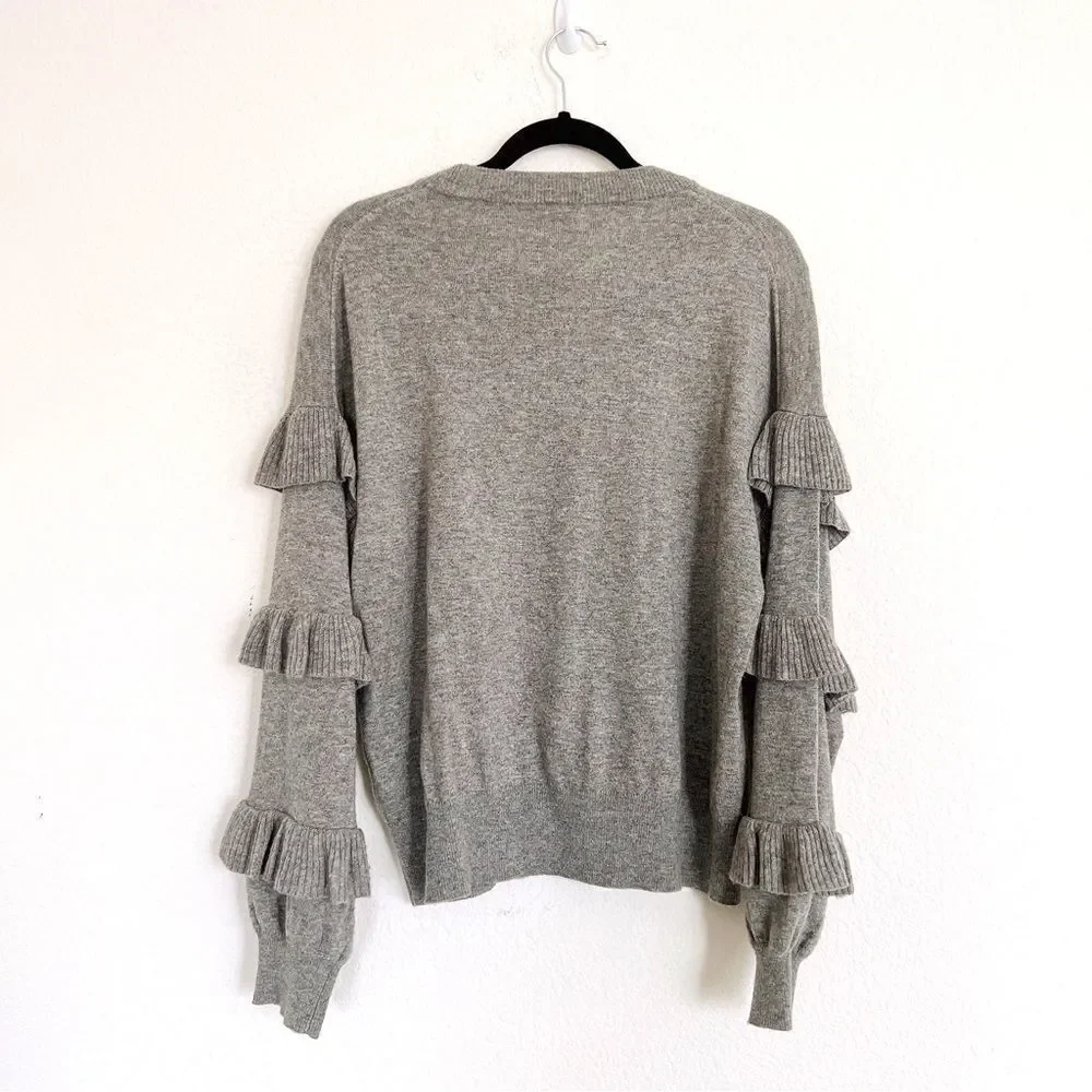 J Crew Ruffle Sleeves Sweater Gray Wool blend